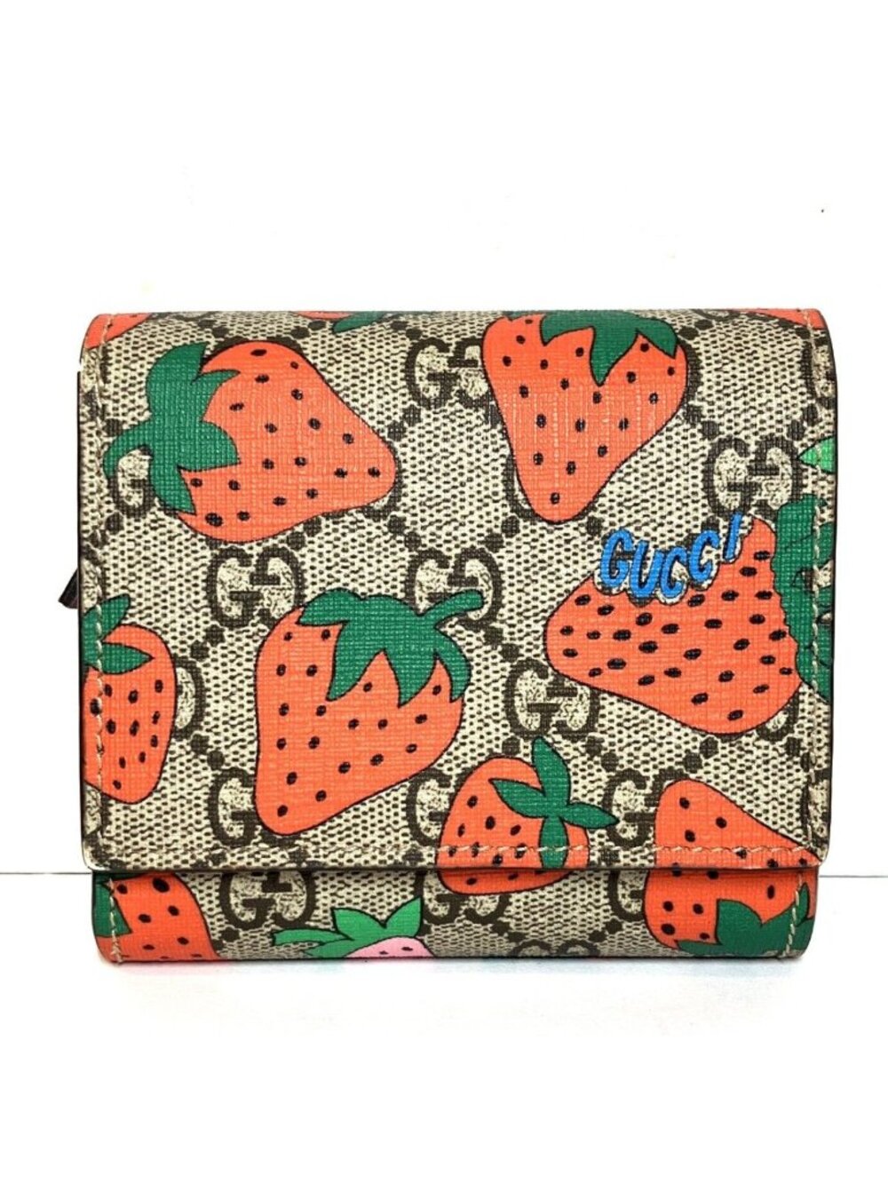 Gucci Strawberry GG Supreme Bifold Wallet Leather - Picture 1 of 9